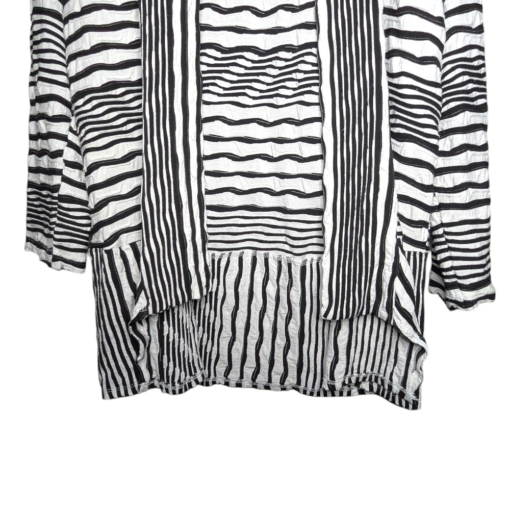 Lulu-B Cardigan Small Black White Open Front Kimono Lightweight Abstract Stripe - Picture 4 of 9